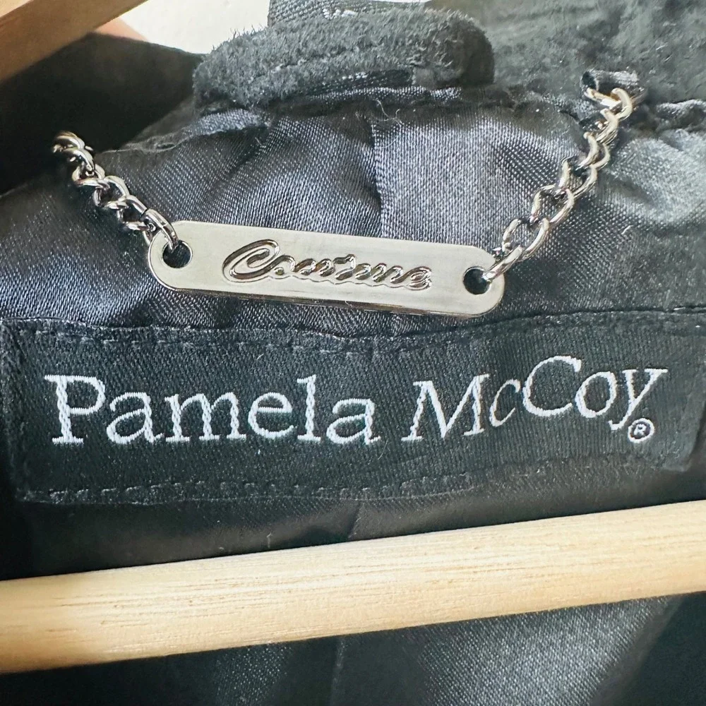 Pamela‎ McCoy Couture Black Suede Leather Asymmetrical Zip Vest Womens XS - Picture 4 of 13